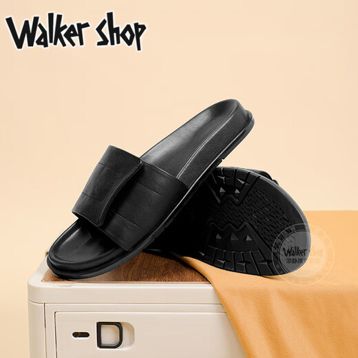 Walker Shop拖鞋男士【甄选头层牛皮面料】防滑耐脏时尚百搭休闲简约男士拖鞋 黑色 41