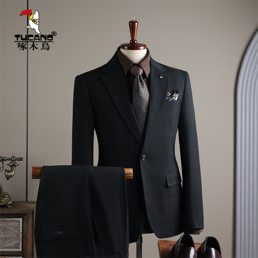 Woodpecker (TUCANO) Fashion Suit Suit Men's Business Casual Banquet Wedding Dress Professional Formal Suit Men's Suit Host Heig (suit + trousers) XL 52 (125-138 Jin Jin equals 0.5 kg)