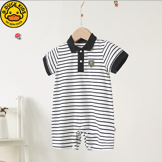 G.DUCKKIDS men and women's onesie in summer thin children's clothing newborn baby clothes 0-1345689 months 2 years old pure cotton black square collar short sleeve 80cm 80
