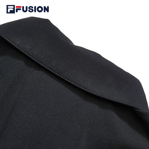 Fila Fusion Fila Fila Trendy Brand Woven Jumpsuits Women Fashion Shirt Collar Collar Sortas Shorts Dark Black-Bk S 160/80a/S