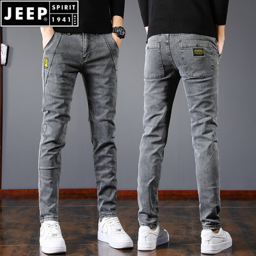Jeep Spirit2025 New Jeans Los pantalones delgados de los hombres pequeños de los hombres ajustados de verano pantalones delgados de la pierna recta delgada pantalones de hombres SSNZ-6636 GRIS [estilo de primavera y otoño sin terciopelo] 29