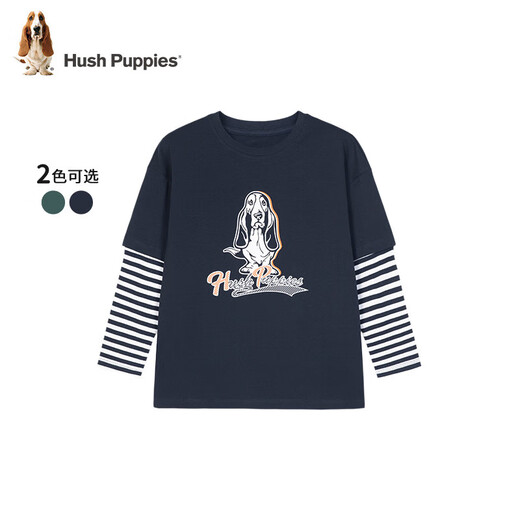 Hush Puppies casual style children's clothing boys autumn bottoming shirt long-sleeved T-shirt loose and comfortable casual long-sleeved crew neck shirt navy blue 130 cm slightly thin