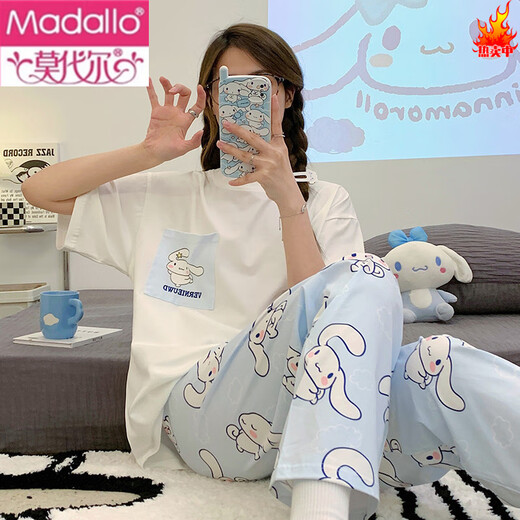 莫代尔女童睡衣夏季纯棉短袖长裤中大童12女孩13岁家居服15初中学生套装 6630#史努比【 HZM】短-袖长裤 M 【70-95斤】