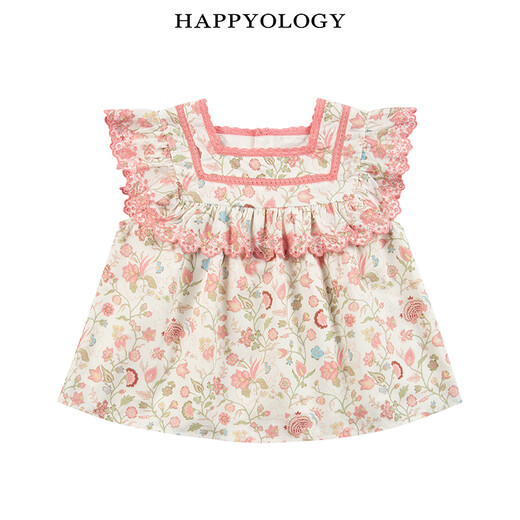 Happyology British children's spring and summer new children's clothing lace splicing tops bow hair accessories girls set Midsummer Baiyuan (shorts) 92 (92cm)
