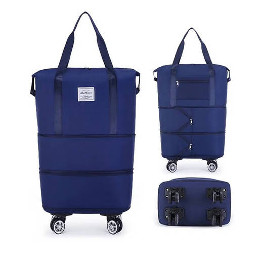 Large capacity duffel bag hand-carrying for delivery for short-distance universal wheel business trip luggage bag can be stored in three layers of travel bag dark blue