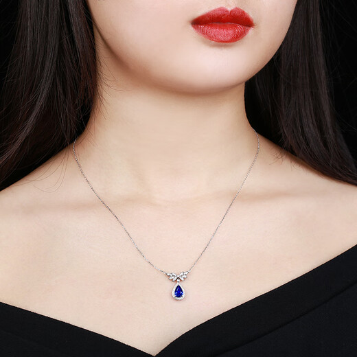 HEEKAIYI Sapphire Necklace for Women Cornflower Blue 18k Diamond Pendant Chinese Valentine's Day Birthday Gift for Wife and Girlfriend Selected 1.17 carat/cornflower blue/double certificate