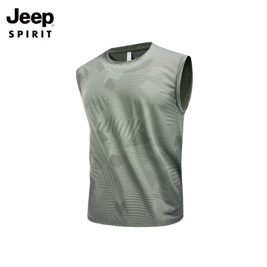 JEEP SPIRIT ice silk vest men's summer t-shirt thin running fitness elastic breathable sleeve vest outdoor sports quick drying clothes dark gray 3XL