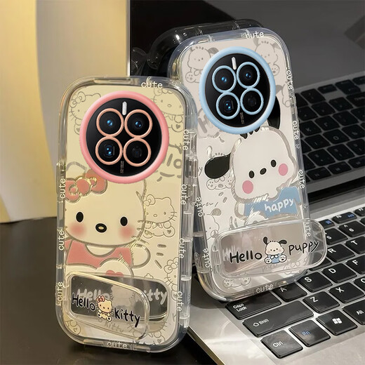 酷匹kt猫realme真我GT5Pro手机壳透明RMX3888全包防摔可爱套外壳支架 羽纱泡芙壳【踢脚帕恰狗】+同款支架+手机膜 realme真我GT5Pro