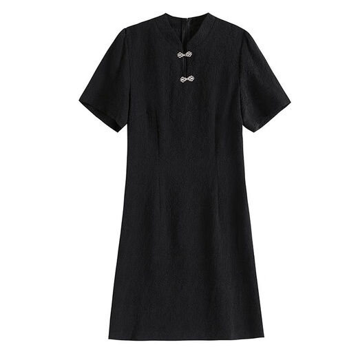 Alleyshe Tongxiang Fali New Chinese Style 2025 Summer New Large Size Small Chinese Style Cheongsam Skirt Fashionable Fatty Feeling Slimming 9759 Black New Chinese Style High Quality XL 110-120Jin[Jin equals 0.5 kg]