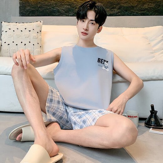 2025 new summer men's pure cotton pajamas set casual vest shorts for outdoor wear OMM13064 L