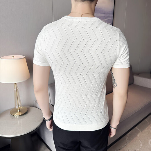 JEEP SPIRIT夏季男士高端短袖t恤2025新款镂空针织圆领修身冰丝透气体恤上衣 9766黄色 (针织款偏厚) M 100-110斤