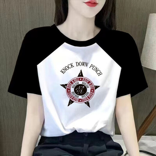 Camiseta de manga corta xcfreht para mujeres mangas de raglán empalmando verano 2025 Nuevo estudiante versátil con grasa suelta mm top A-9928 m