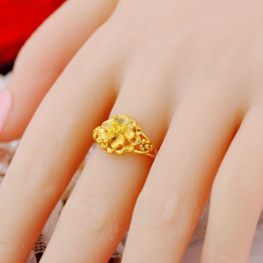 Genuine 18K gold ring, fine gold color, pure K gold phoenix tail, fashionable, simple, personalized, opening, adjustable wedding gift, 0.01g, rose style, certificate gift box