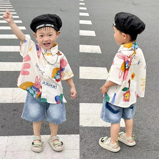 
Liubei children's short-sleeved shirt soft and comfortable lapel summer boy boy shirt cartoon trendy casual top cardigan p7027 single shirt 130 CM