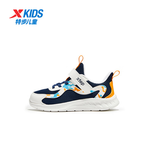 Xtep Children's Shoes Children's Mesh Sports Shoes Velcro Buckle Children's Lightweight Running Shoes Night Blue/Classic White 31