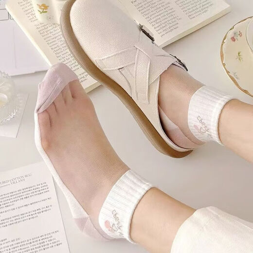 
Summer light and breathable crystal stockings for women's short socks, transparent glass silk, cute cartoon Korean style sports academy [five colors, five pairs] 5 pairs