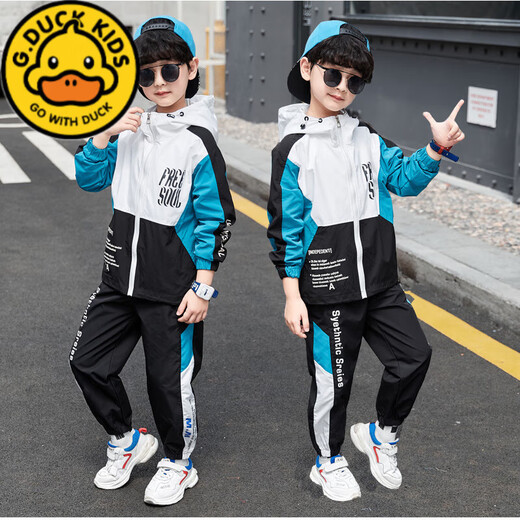 G.Duckkids Boys Spring Suit Children's Sportswear 2025 Новый стиль среднего и больших детей модные мальчики на улице весны и осенью с трех частями зеленые сборы с двумя частями. Рекомендуемая высота 105-115см [30-4 120