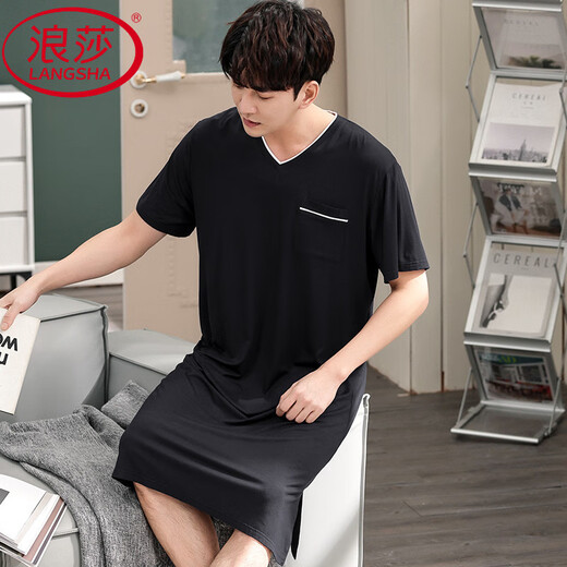 Langsha Summer de camisón para hombres NUEVO PAJAMAS MODAL MODAL MANGO A LA MANGA CORTA SALA VOLUNCIÓN Se puede usar afuera con ropa para el hogar de gran tamaño SMH [844 Flower Grey] 3xl