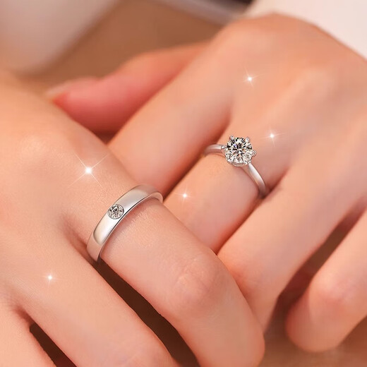 Pt950 platinum moissanite color diamond ring, fashionable ring for men and women, a pair of wedding rings for girlfriends, six prongs for women, 50 points, men's rings, 10 points - light luxury model, the default live mouth can be adjusted in size