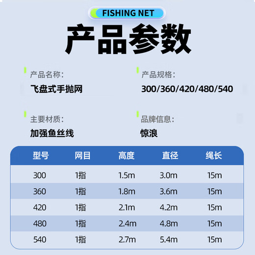 Jinglang hand throw net, Frisbee type, iron chain type, easy to throw fishing net, fishing net, spin net, swing net fishing net, type 360