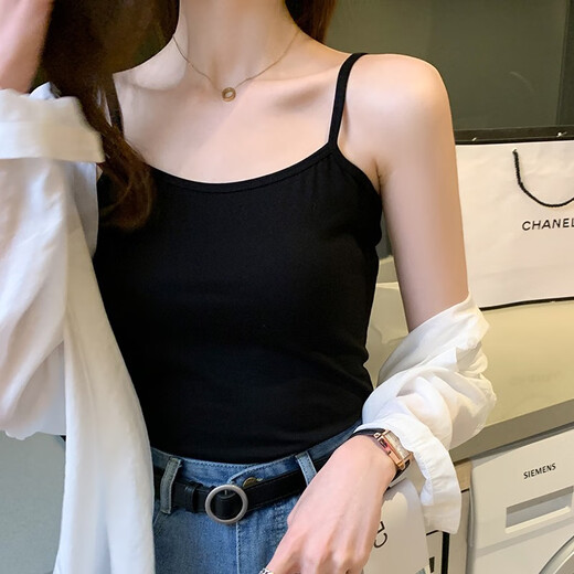 Ran yilan même gilet à suspense en coton pur pour les femmes avec une niche à usure intérieure courte Black Bottom Soupless Summer 2 pièces 3890 noir + 3890 noir M
