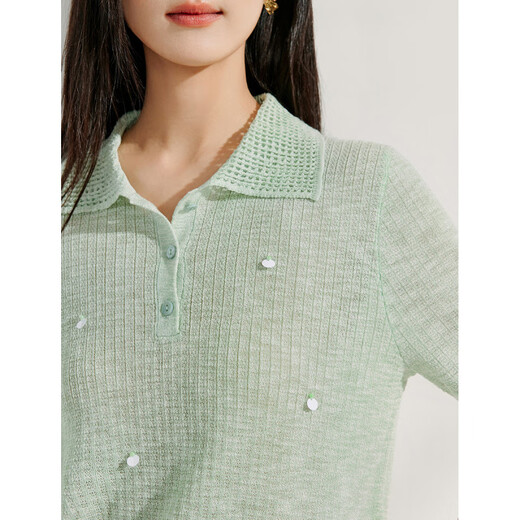 
Inman French POLO neck beaded short sleeve sweater for women 2025 summer new commuter shoulder short top white M