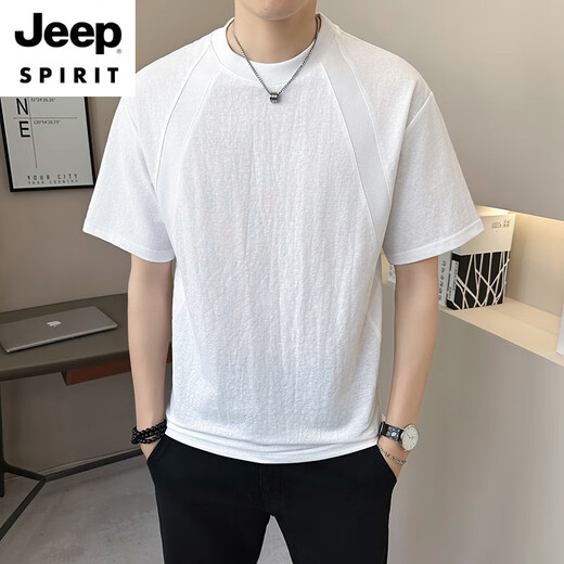 JEEP SPIRIT棉麻男士短袖t恤夏季新款2025设计感休闲圆领潮流百搭亚麻t恤衫男 9866绿色 M