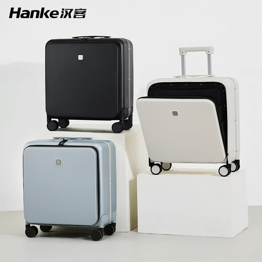 Hanke front side open cover suitcase for women 20-inch small 18 business aluminum frame trolley case lightweight boarding suitcase smoke white-full open cover[9859] 18-inch_mounting case horizontal version can be installed with 15.6-inch computer_