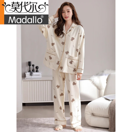 Modal Pyjamas für Frauen im Frühjahr und Herbst Pure Cotton Long-Ärger-Strickjacken Feel Cute Cotton können außerhalb von Freizeitkleidungsanzug für Frauen F9227 L [Empfohlen 100-120jin [Jin gleich 0,5 kg] tragen]