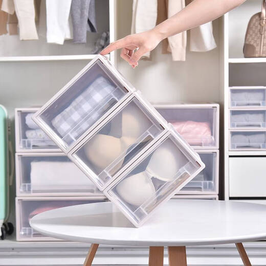Yonghuan Kleidung Aufbewahrungsbox Kunststofflagerbox Schublade Transparent Garderobe Aufbewahrungsbox Unterwäsche Aufbewahrungsbox Kleidung Organisator C3523 Tiefe 45 Breite 35 Höhe 23 Meter grau transparent einpack