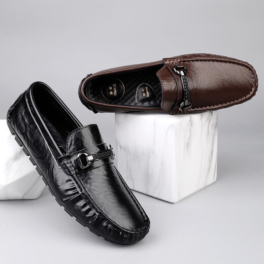 
Zero-degree broken 2025 summer new men's business casual leather shoes with one foot, soft sole bean shoes, men's loafer shoes MT9922 black 38