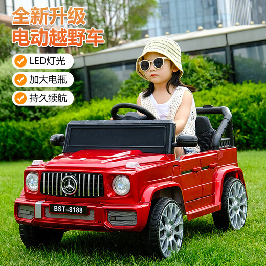Fun baby electric car for children, four-wheel car, baby toy car that can sit on for adults, boys and girls, large G off-road stroller with remote control, knight black, four-wheel drive remote control + 12V large battery