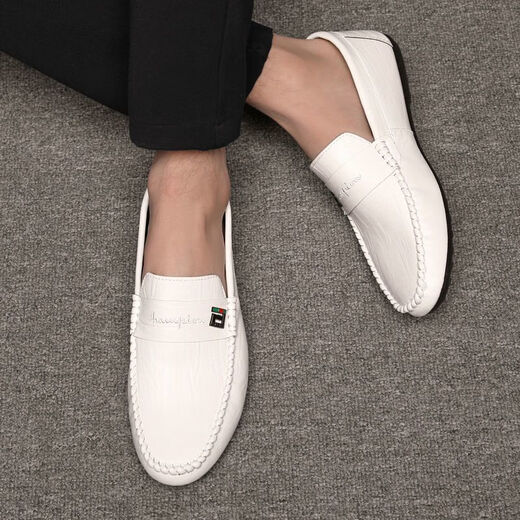 YRC Yierkang 2025 Doudou Shoes Мужская летняя мужская повседневная кожаная обувь с одной ногой в воздухопроницаемой туфли корейская версия 100 X-825 Белый 39