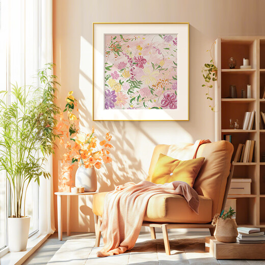 Long time no see Gao Jing cream style living room decoration painting abstract fresh floral sofa background wall artistic porch hanging painting