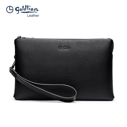 GOLDLION G+金利来信封包男商务新款真皮手包手拿包简约头层牛皮大容量男包零 黑色