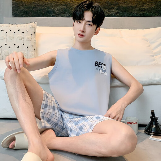 2025 new summer men's pure cotton pajamas set casual vest shorts for outdoor wear OMM13064 L