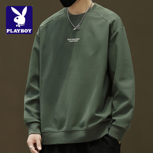 花花公子;PLAYBOY春秋季重磅圆领卫衣男2025新款潮牌宽松长袖时尚简约百搭帅气上衣 6627黑色 M 90-110斤可穿