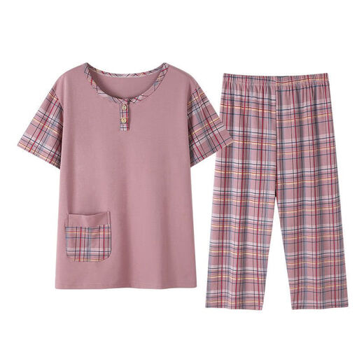 Mu Fengqing, Mutter und ältere Mutter Pyjamas, Damen, reine Baumwoll-Kurzärärmel-Sommer-Dünne, lässige alte Dame Thin Home Clothes Sommer YMY3937 2xl [Vorschlag 135-155jin [Jin gleich 0,5 kg]]]