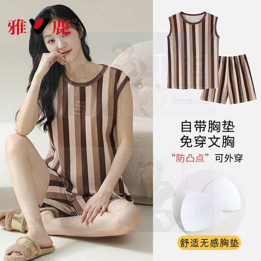 Yalu chest pad vest pajamas for women for summer pure cotton thin cartoon panda sleeveless home clothing set can be worn outside large size chest pad vest set-F9856 M women Recommended 80-100Jin [Jin equals 0.5 kg]