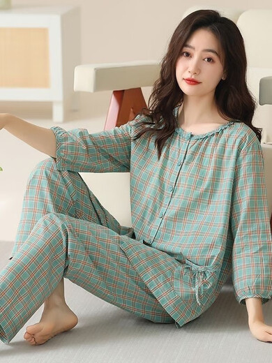 莫代尔2025新款半袖长裤睡衣女夏季梭织布可外穿大码女士春秋款家居服 BH-9918 L [建议100-115斤]