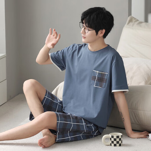 Pajamas de beauté urbaine Les shorts à manches courtes d'été pour les rayures en coton pur mince d'été peuvent être portées à l'extérieur du costume de vêtements décontractés yz679 l recommandé 100130jin [Jin est égal à 0,5 kg]