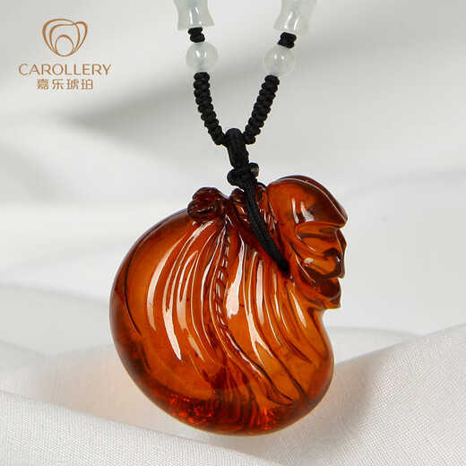 Jiale Amber Blood Amber Pendant Female Amber Carved Money Bag Pendant Authentic Orphan One Object One Picture Birthday Gift for Girlfriend