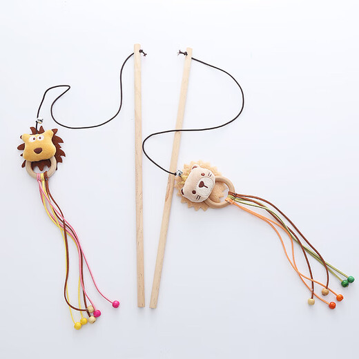 Jingdong Express cat toy wooden pole lion cat teasing stick with bell shape cute bite-resistant interactive toy lion