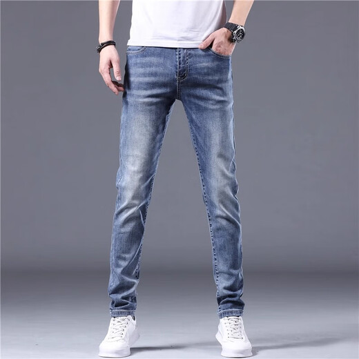 Joeone Ice Seidenjeans Männer schlanke Füße 2025 Sommer dünne elastische Jugendlosen lässige lange Hose Herren Sommer 1048 Blau dünne Schlanke Füße 1048 Blau 1 28 Taille 2 Fuß 1