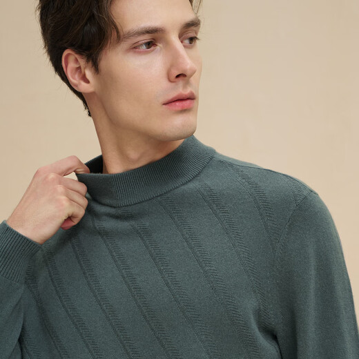 EMZ Ordos wool cashmere spring and autumn antistatic antibacterial half turtleneck warm base sweater for men gray green regular XL recommended height 175-180/weight 150-160Jin Jin equals 0.5 kg