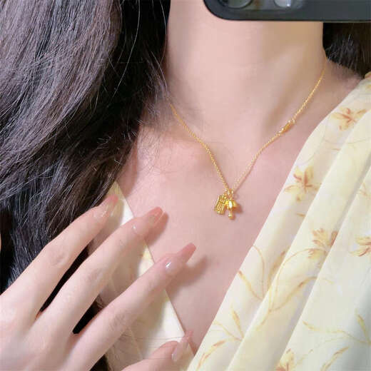 Only a pair of new Chinese style 18k gold Peace Bell Abacus Necklace for girls. Exquisite, compact and luxurious clavicle chain pendant design. Peace Bell Abacus Necklace.