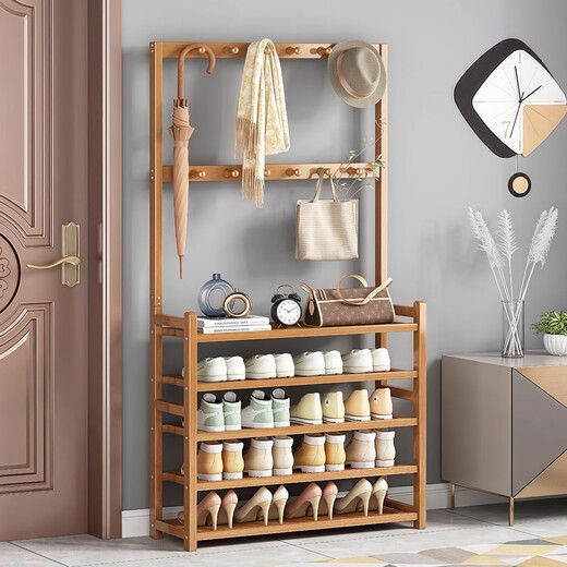 Kexiangtu shoe rack, coat rack, integrated home entrance, large capacity shoe rack, bedroom entrance multi-layer shoe cabinet, original color - four layers, 50cm, thickened bamboo