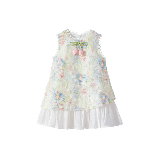 La Chapelle La Chapelle girls dress 2025 new style children's summer dress princess dress baby floral vest dress beige free hat 160 recommended height 151-160cm