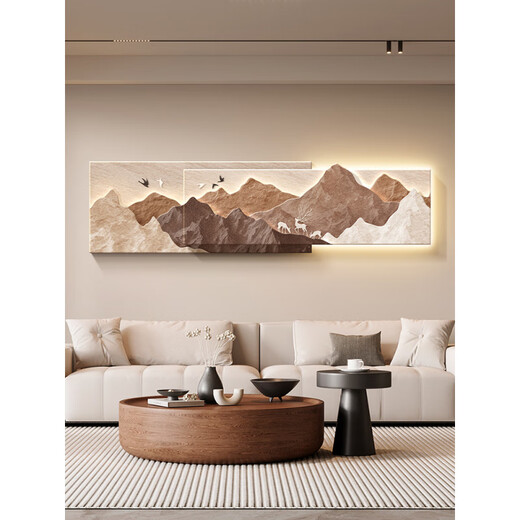 温诗欧背有靠山客厅装饰画轻奢沙发背景墙挂画2025新款立体山水壁画 A背有靠山 15042CM 普通款砂岩画【不发光】