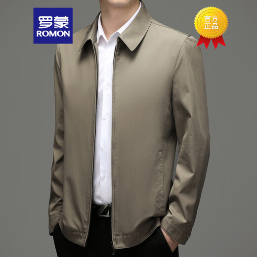 罗蒙（ROMON）纯棉面料高端中老年爸爸装外套男士翻领夹克春季上衣 AL-K2122卡其 M 17060斤到90斤